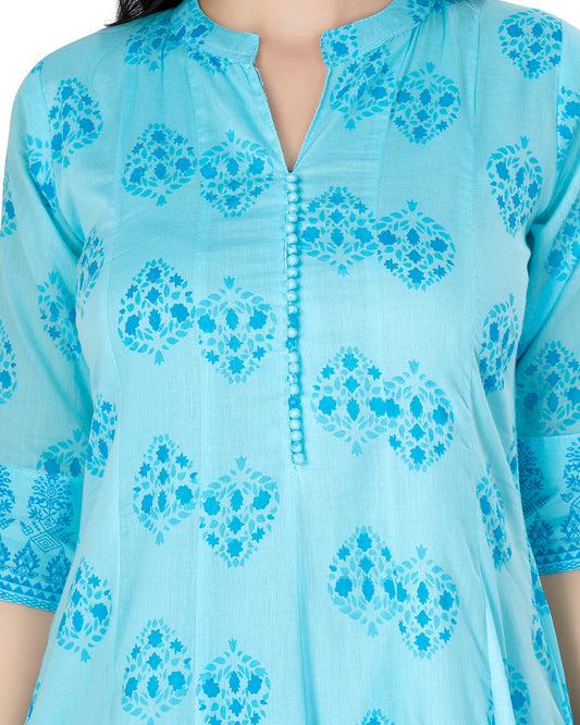 Floral Printed V-Neck Pure Cotton Flared Kurta