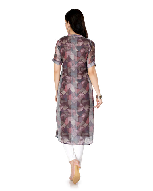 Multicolor Abstract Printed Chanderi Silk Kurta with Tassel Detailing
