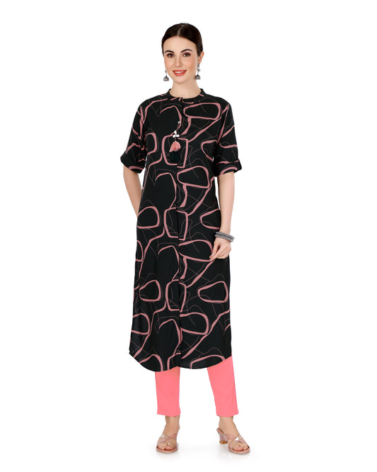 Dark Green Abstract Print Cotton Silk Kurta