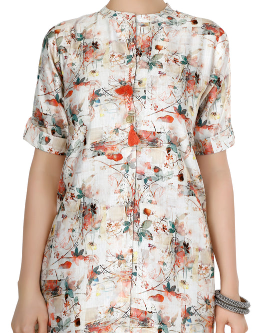 Floral Printed Calf Length Kurta