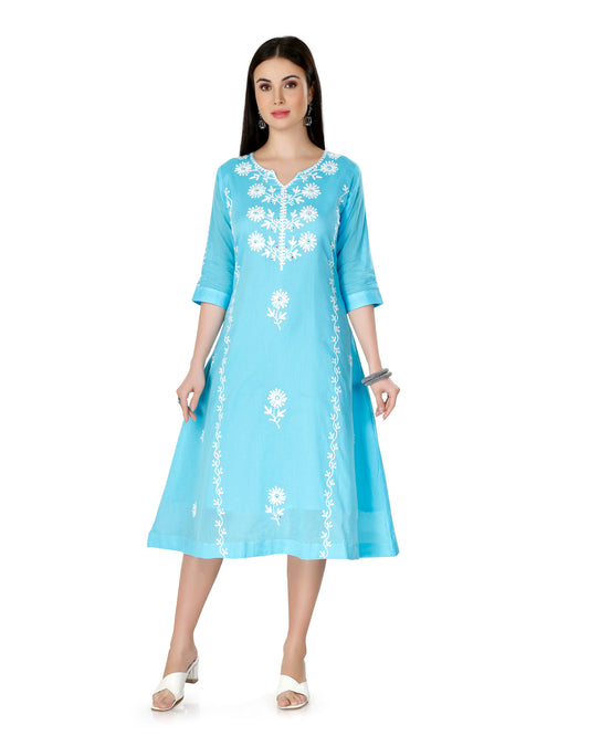 Floral Embroidered Chikankari Pure Cotton Kurta
