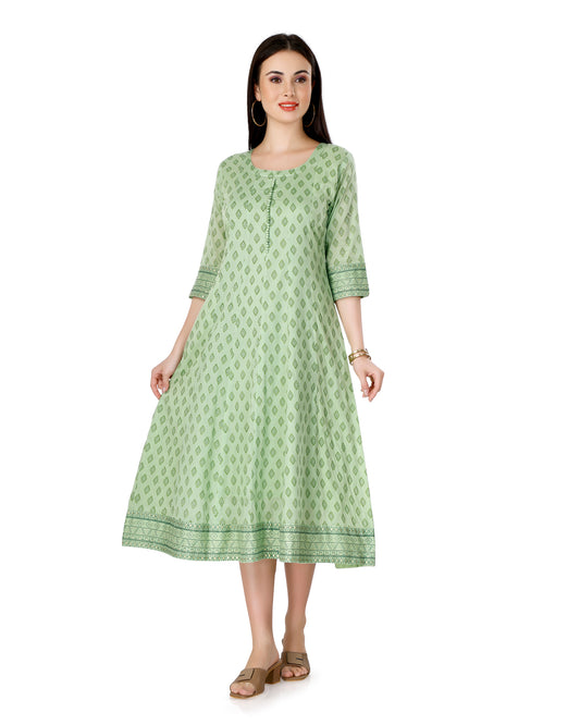 Motif Printed Pure Cotton Flared Kurta