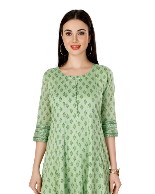 Motif Printed Pure Cotton Flared Kurta