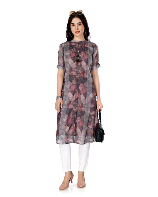 Multicolor Abstract Printed Chanderi Silk Kurta with Tassel Detailing